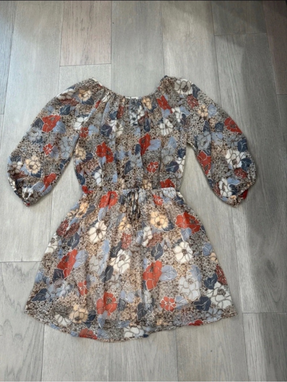 Girls Floral Off-Shoulder Puff Sleeve Dress in Multi-Color